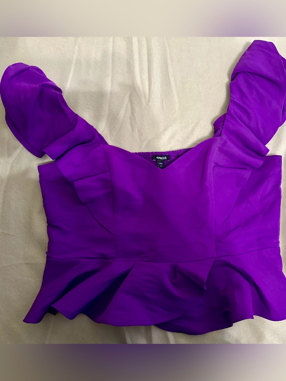 Express Purple Ruffle Off Shoulder Peplum Top